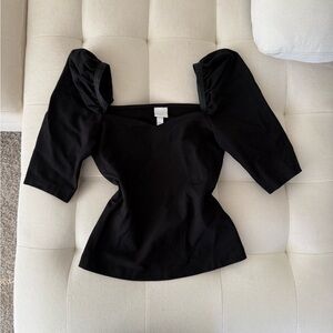 H&M Black Puff Sleeve Fitted Blouse